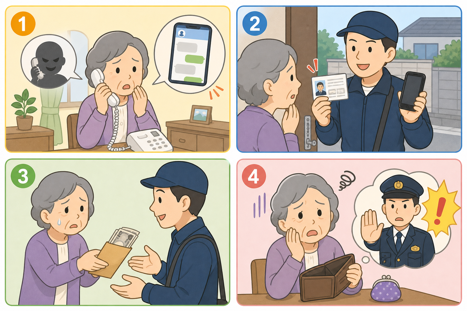 外国人受け子詐欺の4ステップ：SNS接触→外国企業社員を名乗る→現金要求→翻訳アプリを使った受け子が玄関で回収