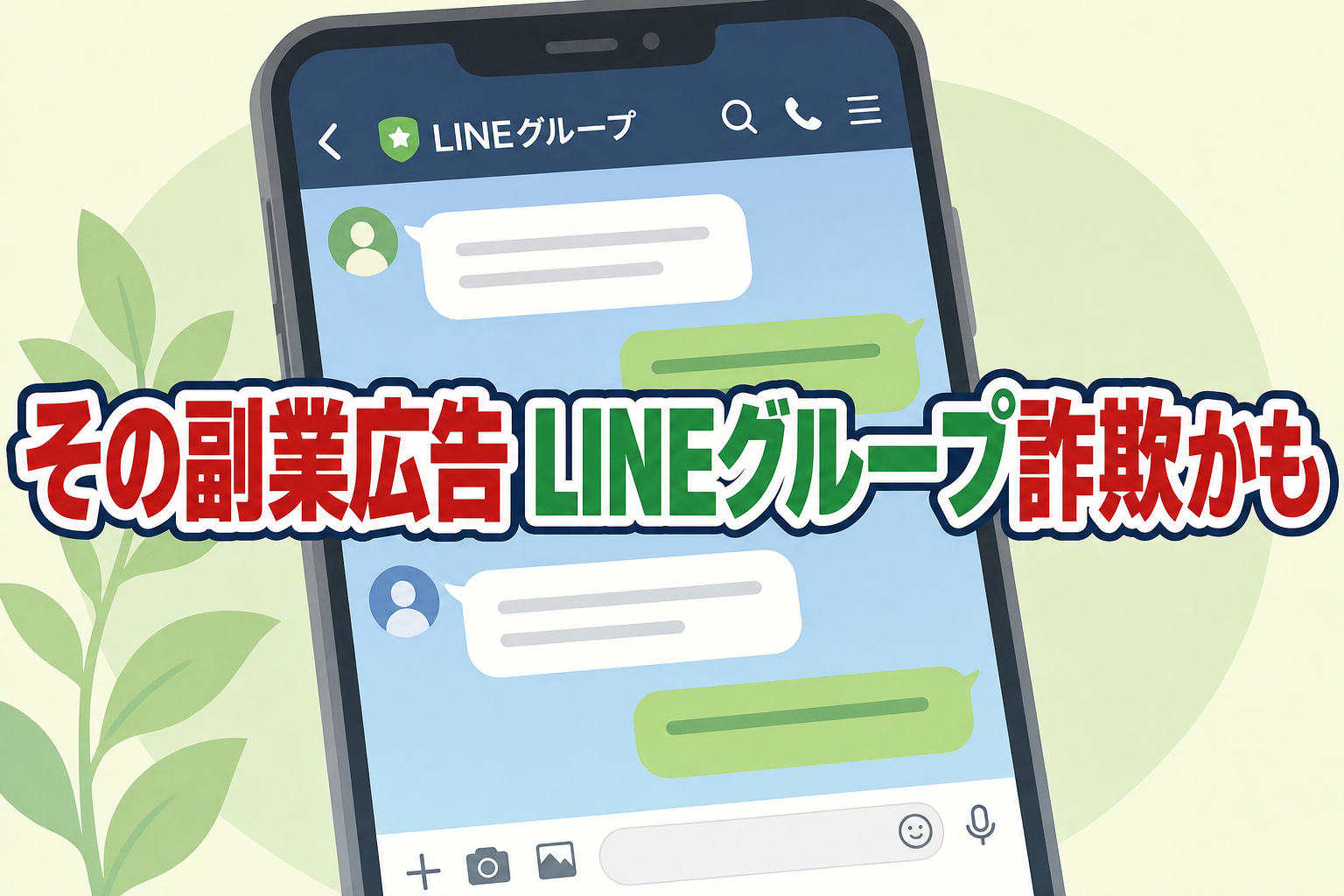 「その副業広告 LINEグループ詐欺かも」と注意を呼びかけるアイキャッチ画像