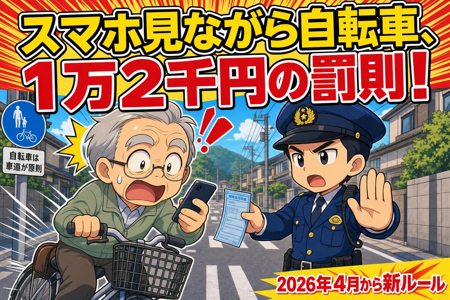 スマホ見ながら自転車で1万2千円の罰則 2026年4月から新ルールのアイキャッチ