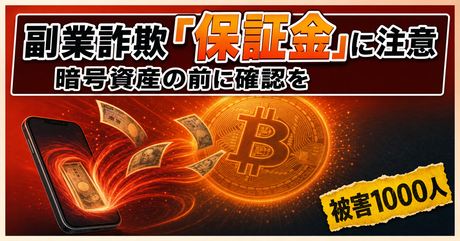 副業詐欺の保証金に注意を呼びかけるアイキャッチ画像