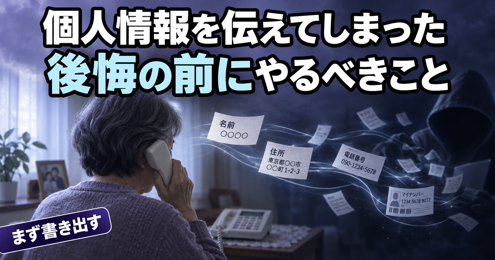 個人情報を伝えてしまった後にやるべきこと、詐欺電話の不審な連絡イメージ
