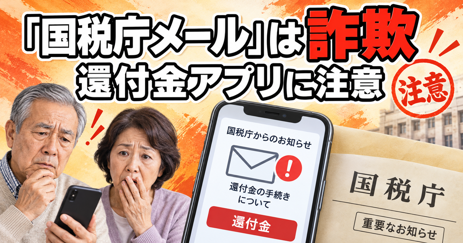 「国税庁メール」は詐欺、還付金アプリに注意というアイキャッチ画像
