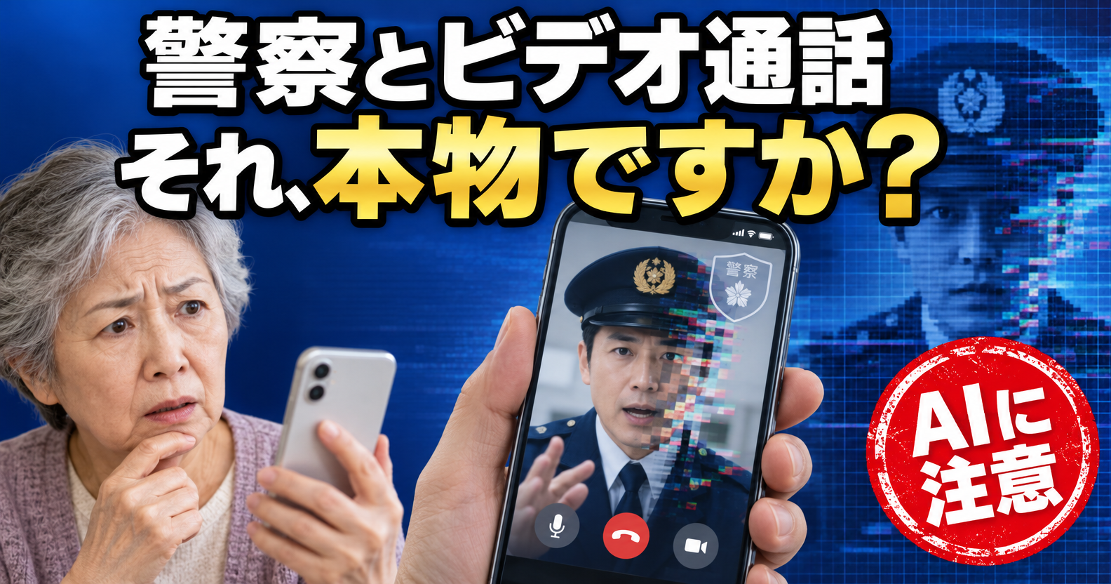 警察とビデオ通話で本物かどうかを見分けるニセ警察詐欺対策のアイキャッチ画像