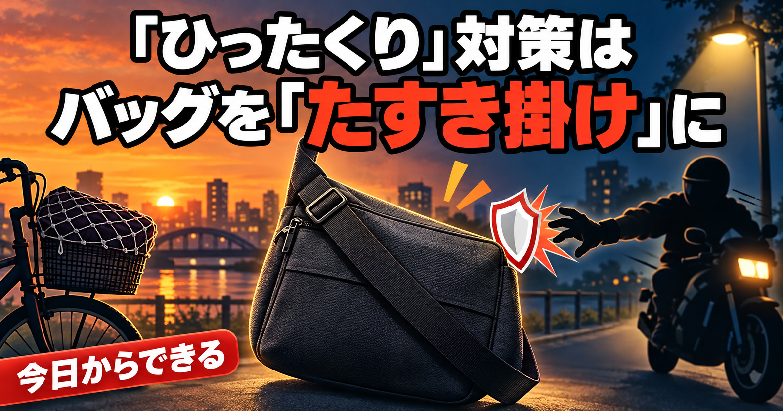 ひったくり対策はバッグをたすき掛けに
