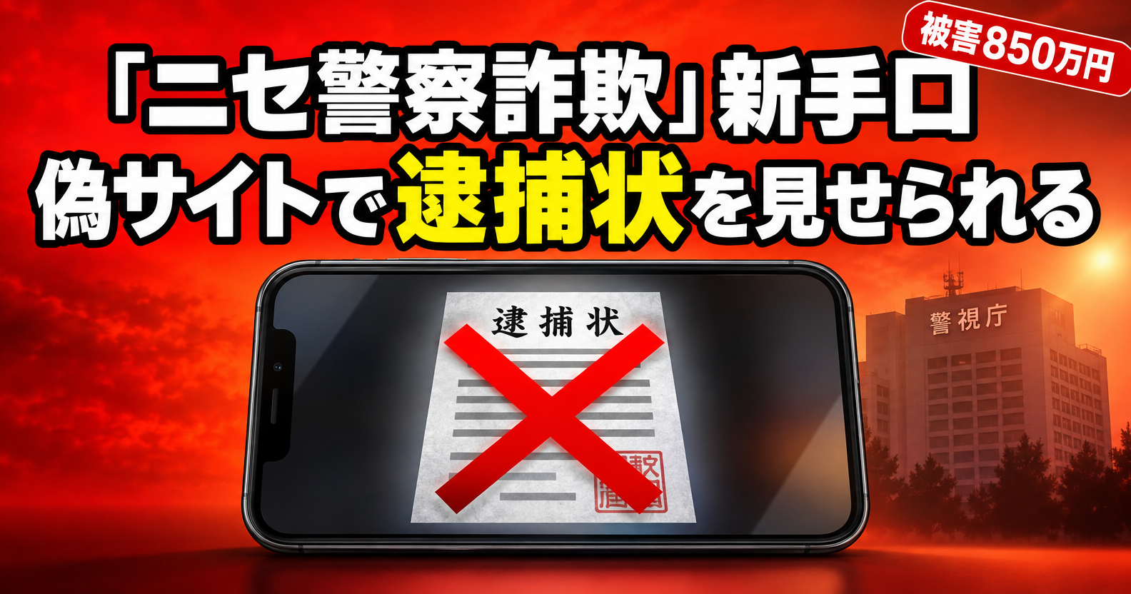 ニセ警察詐欺の新手口、偽サイトで逮捕状を見せられる被害850万円